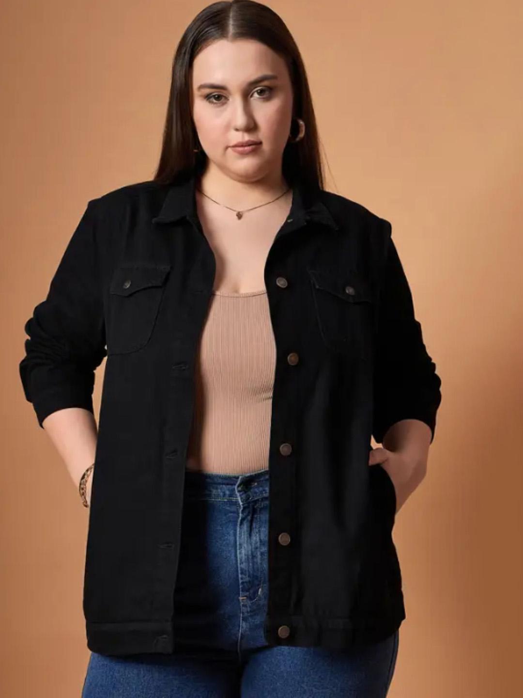Tripursundari Fashion Women Plus Size Lightweight Solid Cotton Denim Jacket
