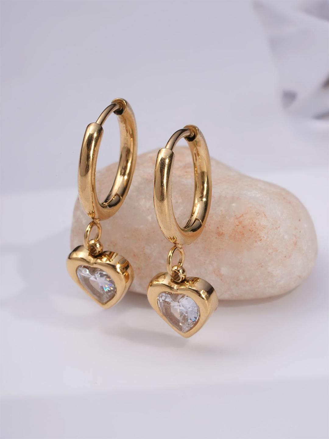 Buy PALMONAS Stainless Steel Gold Plated Cubic Zirconia Gemini Heart Hoop Earrings - - Accessories for Women
