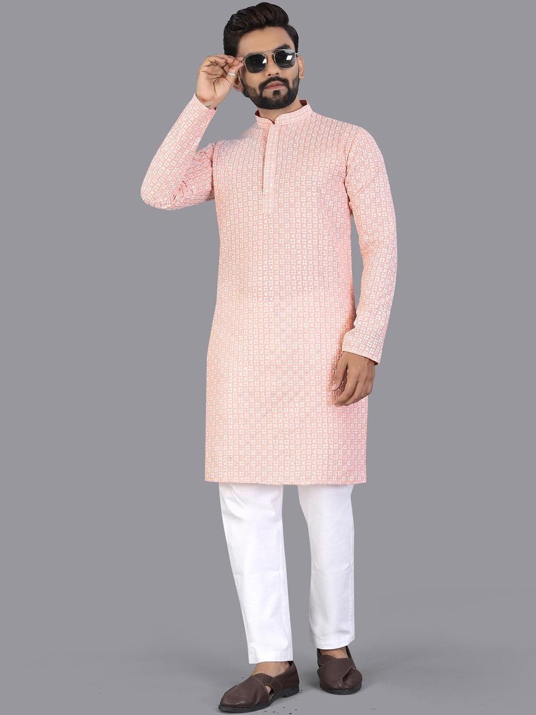 Geometric Embroidered Thread Work Sequinned Pure Cotton Kurta