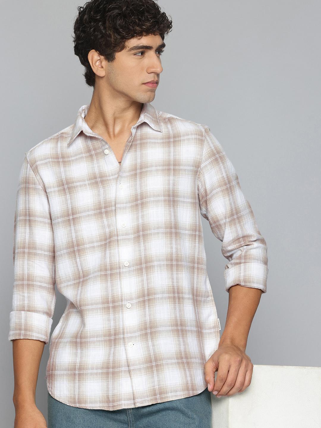 Flying Machine Pure Cotton Tartan Checked Slim Fit Casual Shirt