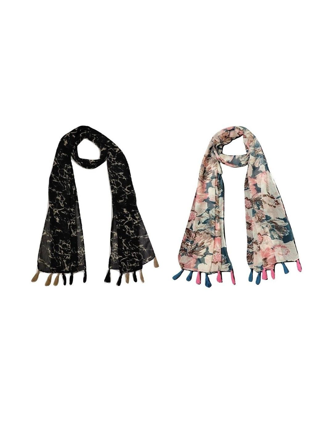 Buy StoleVilla Pack Of 2 Floral Printed Tasseled Border Stoles - - Accessories for Women