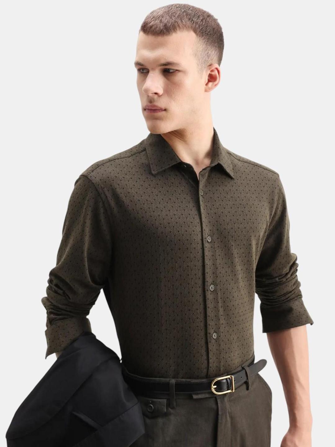 Buy RARE RABBIT Men Comfort Fit Textured Spread Collar Casual Shirt ...