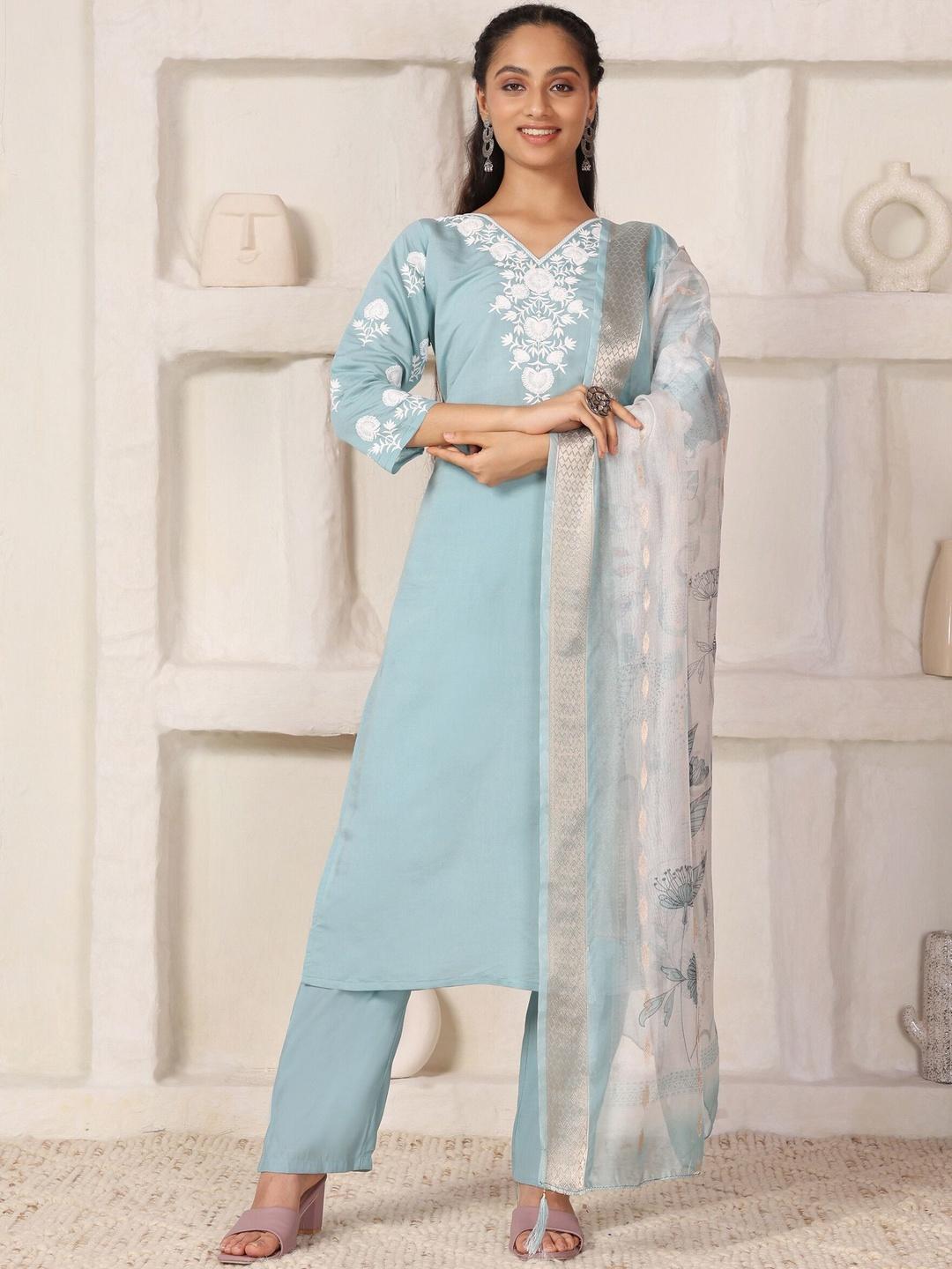 Embellished Silk Kurta Set with Hand worked Dupatta