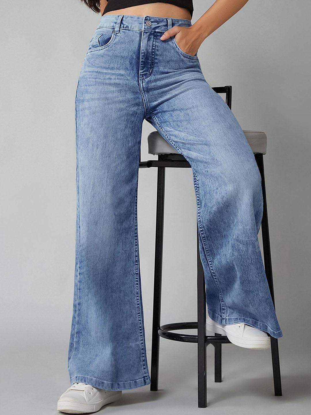 DOLCE CRUDO Women's Wide-Leg High-Rise Clean-Look Stretchable Shaping Denim Jeans