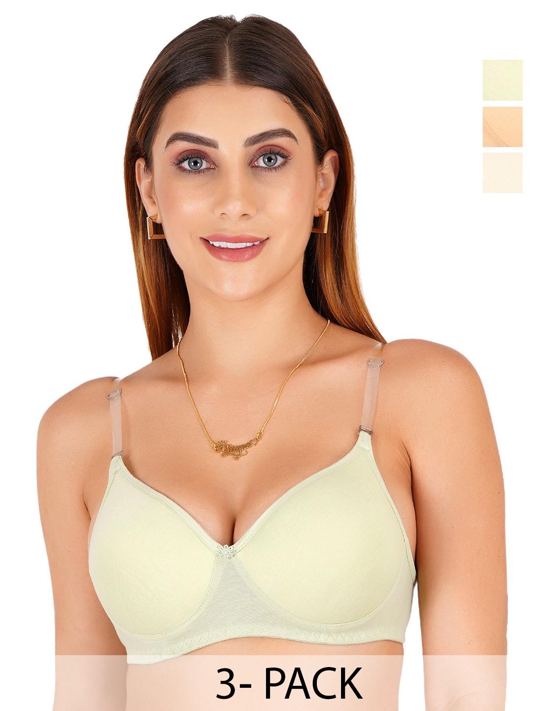 Buy Liigne Pack Of 3 Full Coverage Lightly Padded Bra With Transparent Strap -  - Apparel for Women