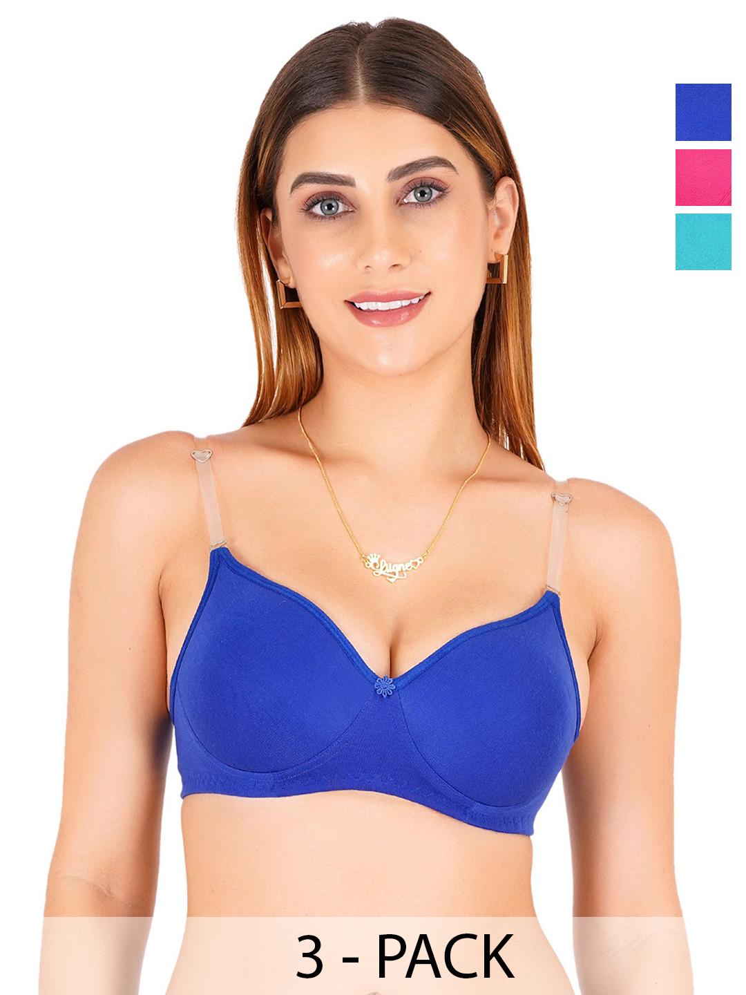 Buy Liigne Women Pack Of 3 Fuchsia, Green, Blue Full Coverage Lightly Padded Bra -  - Apparel for Women