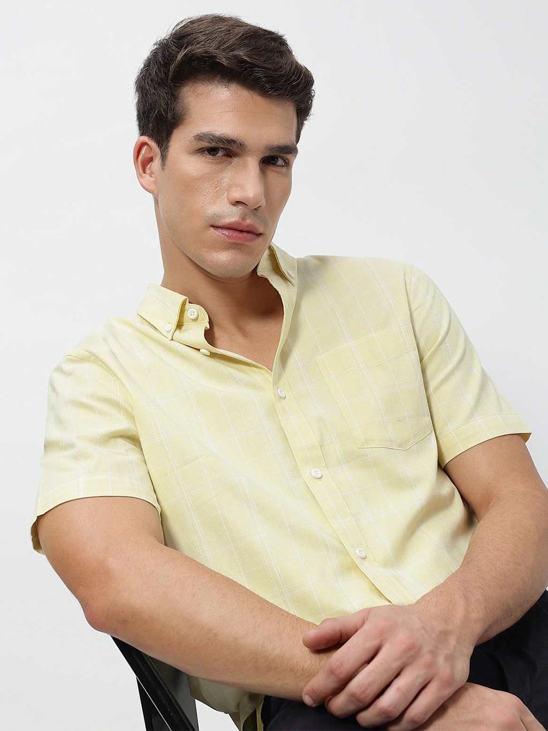Marks & Spencer Men Windowpane Checked Button-Down Collar Pure Cotton Casual Shirt