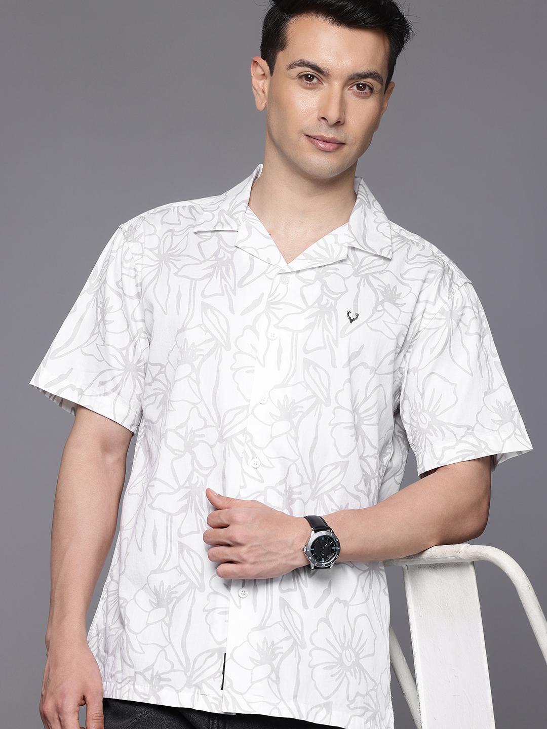 Allen Solly Relaxed Fit Floral Printed Drop-Shoulder Sleeves Pure Cotton Casual Shirt