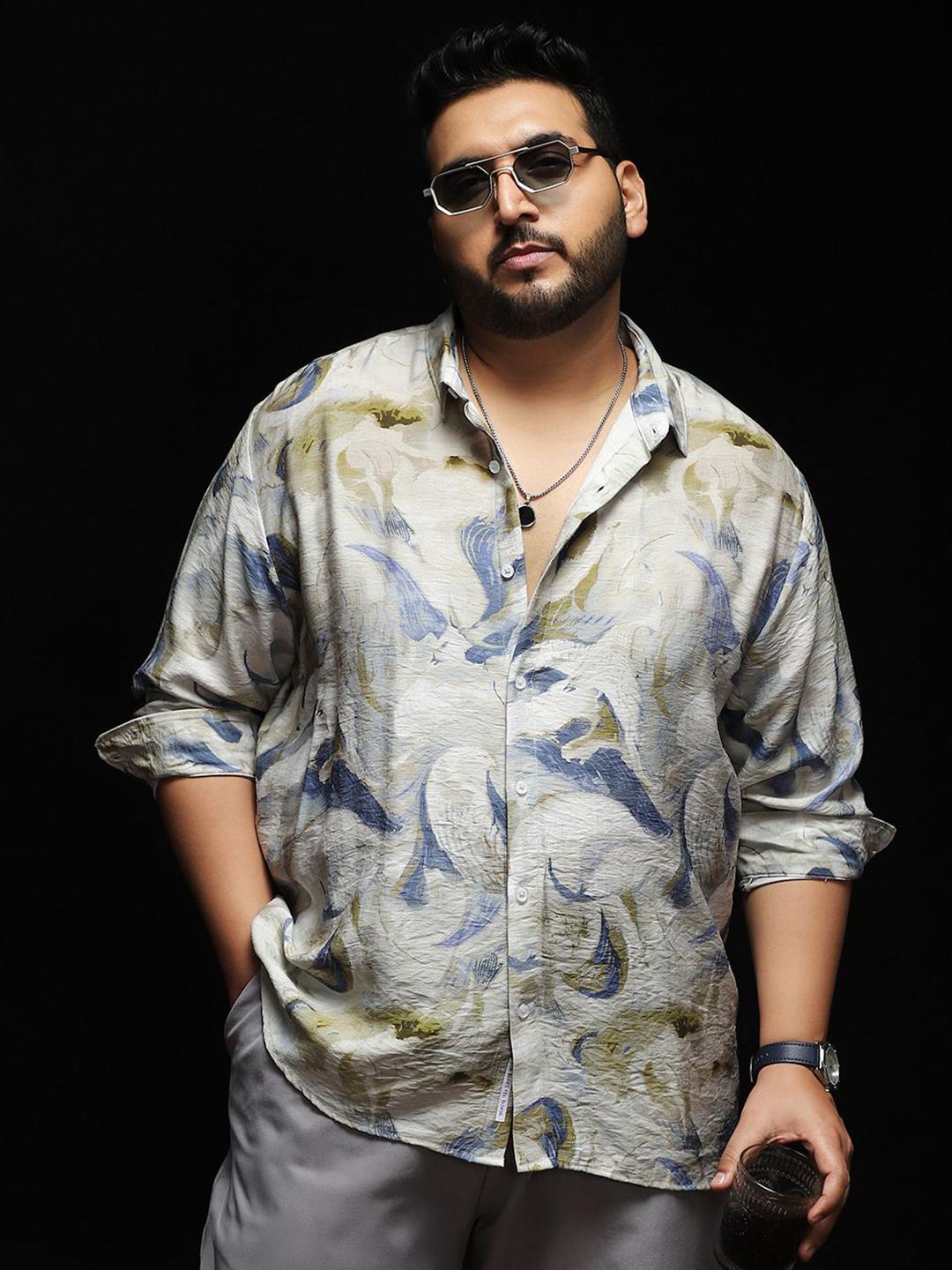 Instafab Plus Men Plus Size Comfort Fit Abstract Printed Spread Collar Casual Shirt