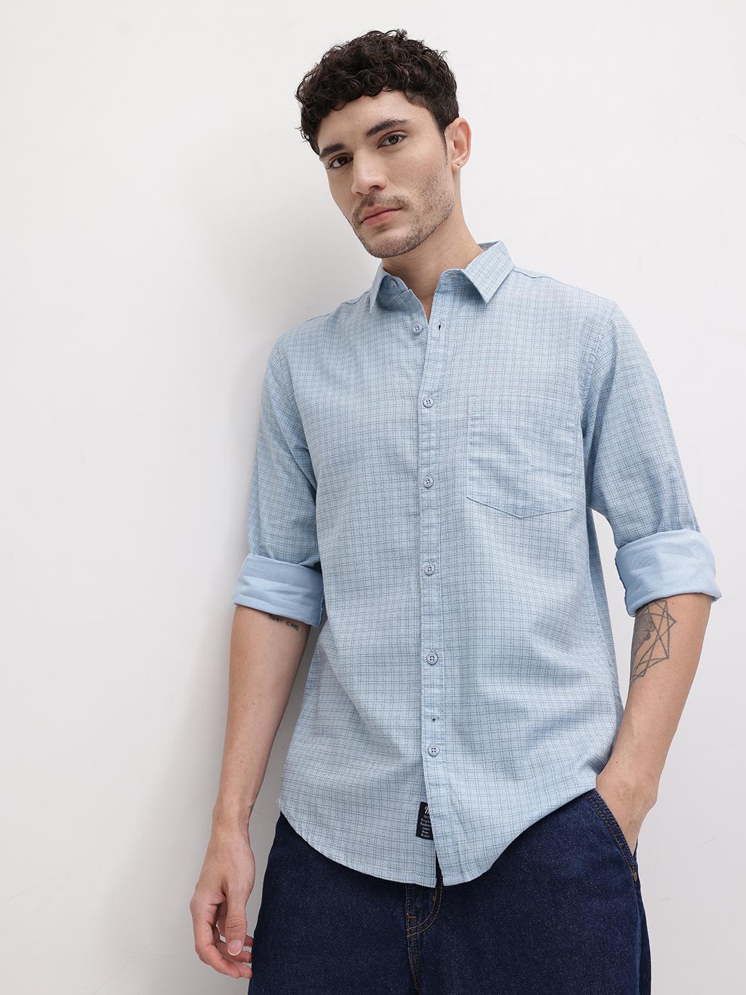 The Roadster Life Co. Checked Oxford Weave Pure Cotton Spread Collar Casual Shirt