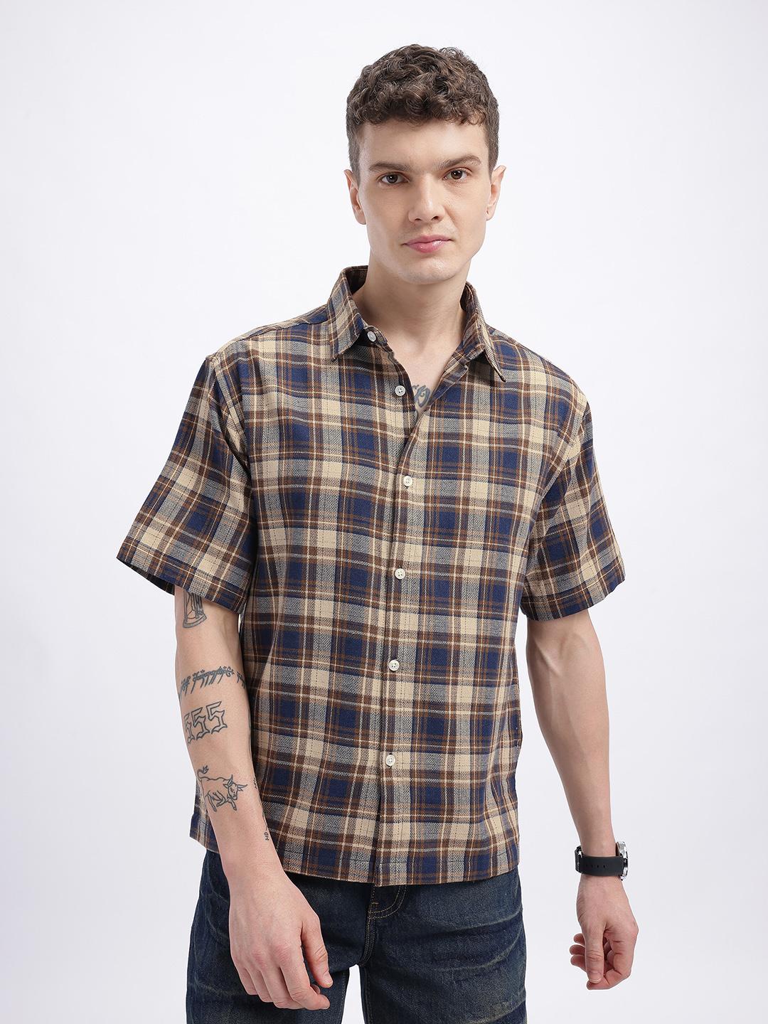 glitchez Tartan Checks Drop-Shoulder Sleeves Relaxed Fit Casual Shirt