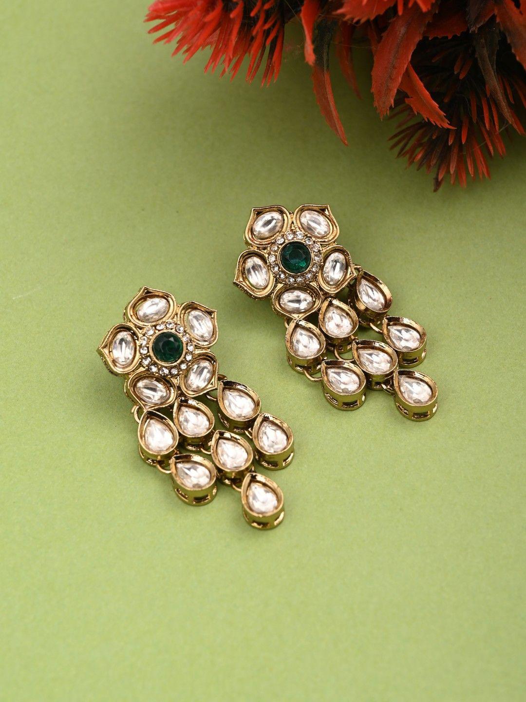 Buy Anvik Gold Plated Kundan Studded Floral Shaped Drop Earrings - - Accessories for Women