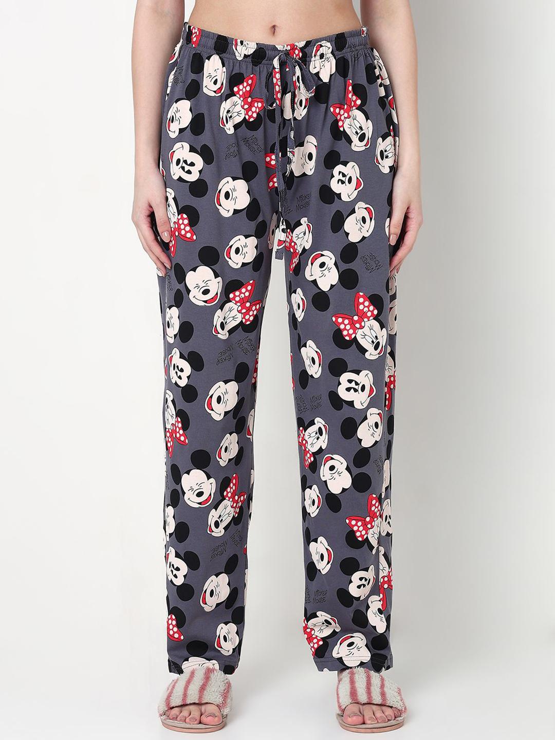 Buy Smarty Pants Women Mickey Mouse Printed Combed Cotton Mid Rise Relaxed Fit Lounge Pants - - Apparel for Women
