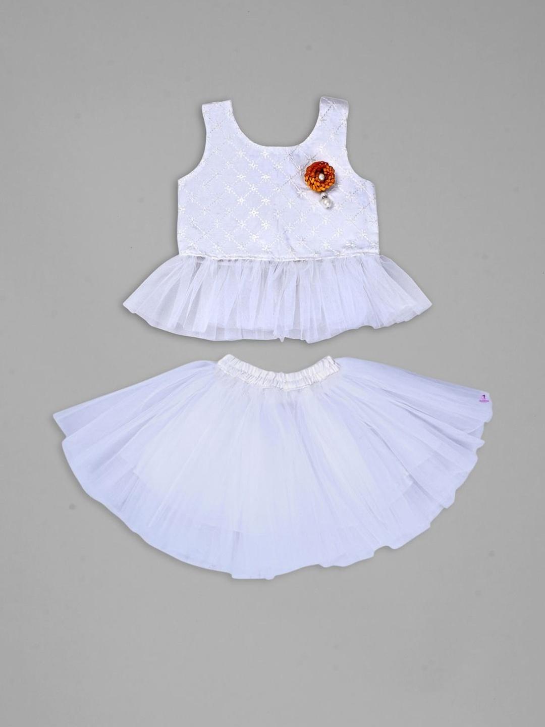 Buy VidiRna Girls Embroidery Top With Frell And Skirt Set -  - Apparel for Girls