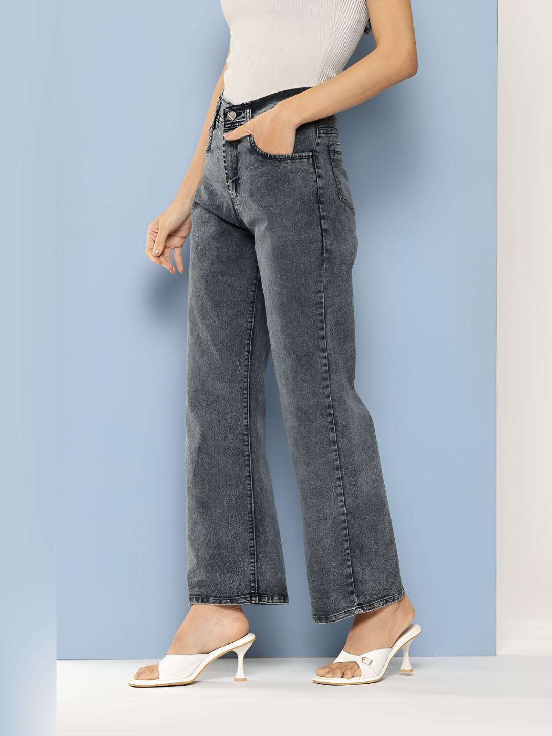BAESD Women Wide Leg Mid-Rise Stretchable Jeans