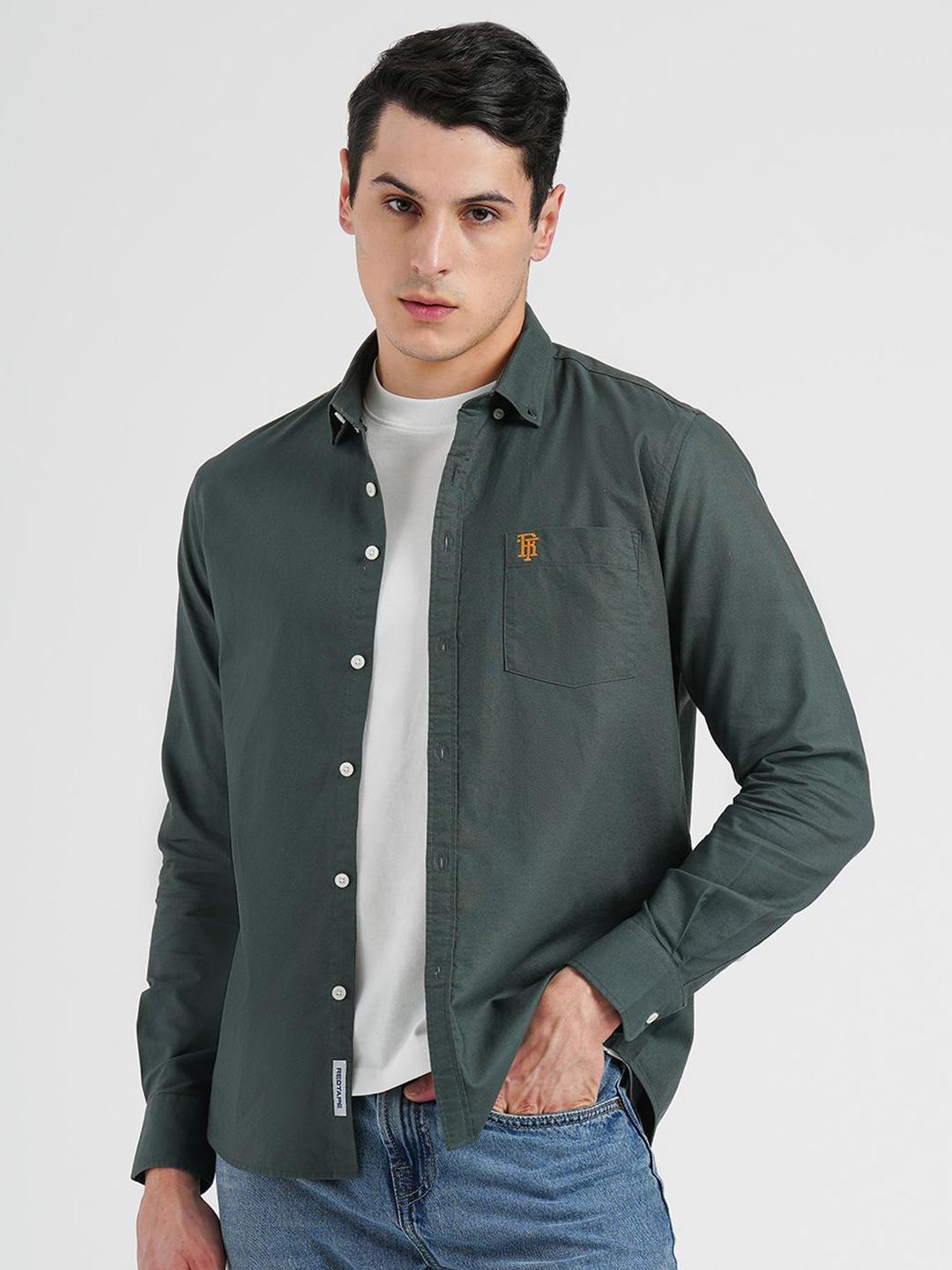 Red Tape Relaxed Fit Button-Down Collar Pure Cotton Casual Shirt
