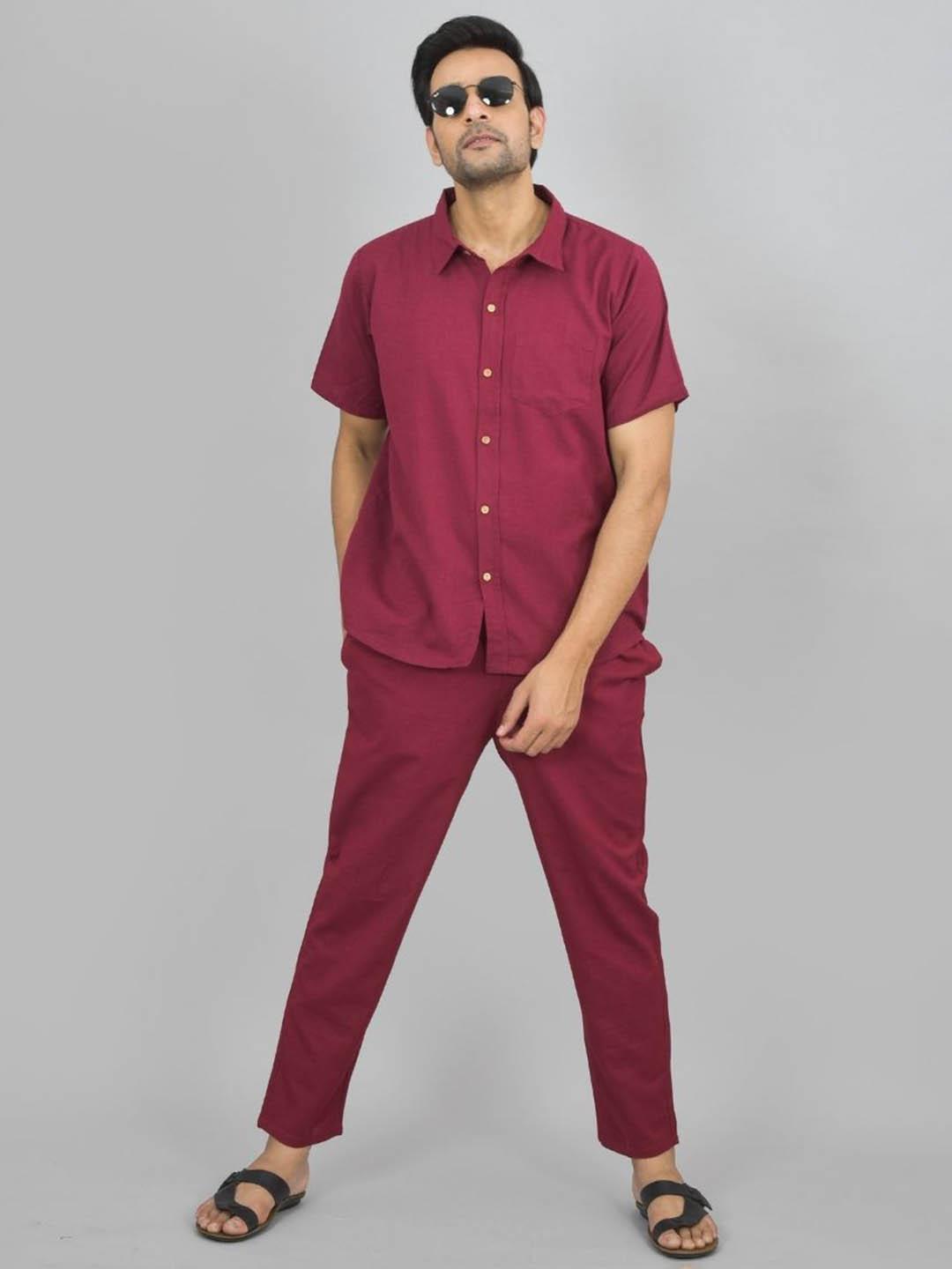 Buy Anouk Rustic Men Shirt Collar Pure Cotton Shirt With Trousers Co Ods Set - - Apparel for Men