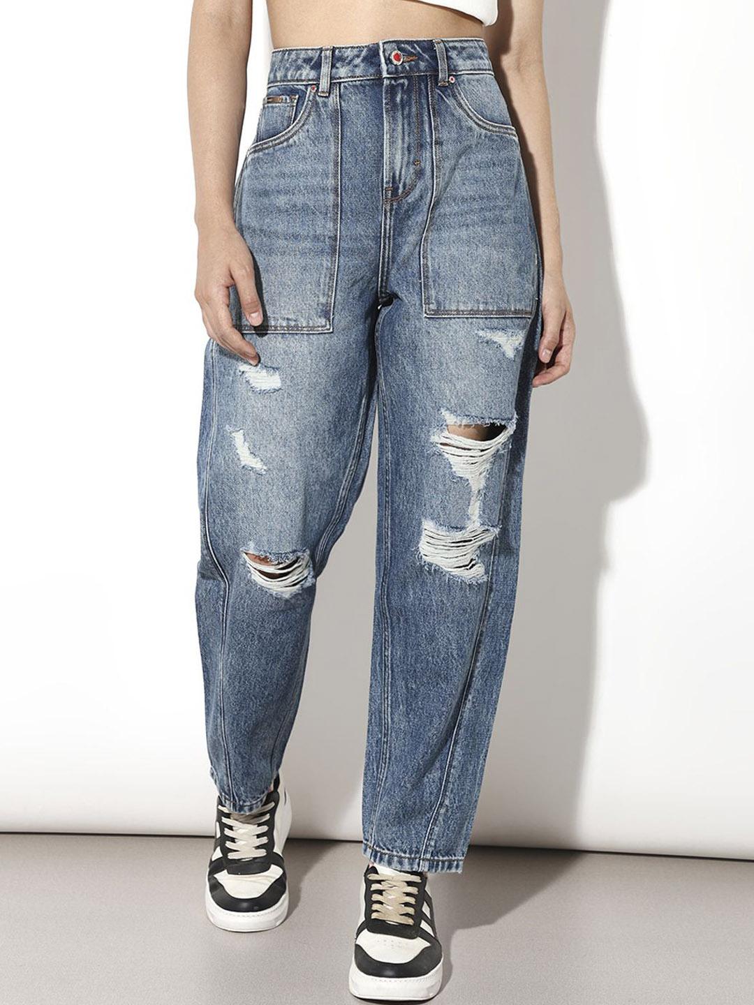 ONLY Women High-Rise Highly Distressed Light Fade Jeans