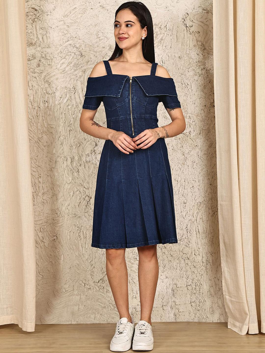 PUELLA Women’s Sleeveless Denim A-Line Midi Dress with Button-Down Front