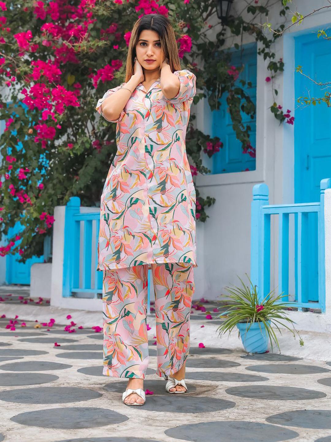 Buy Indian Rani Women Floral Printed Tunic With Palazzo Co Ords - Co ...