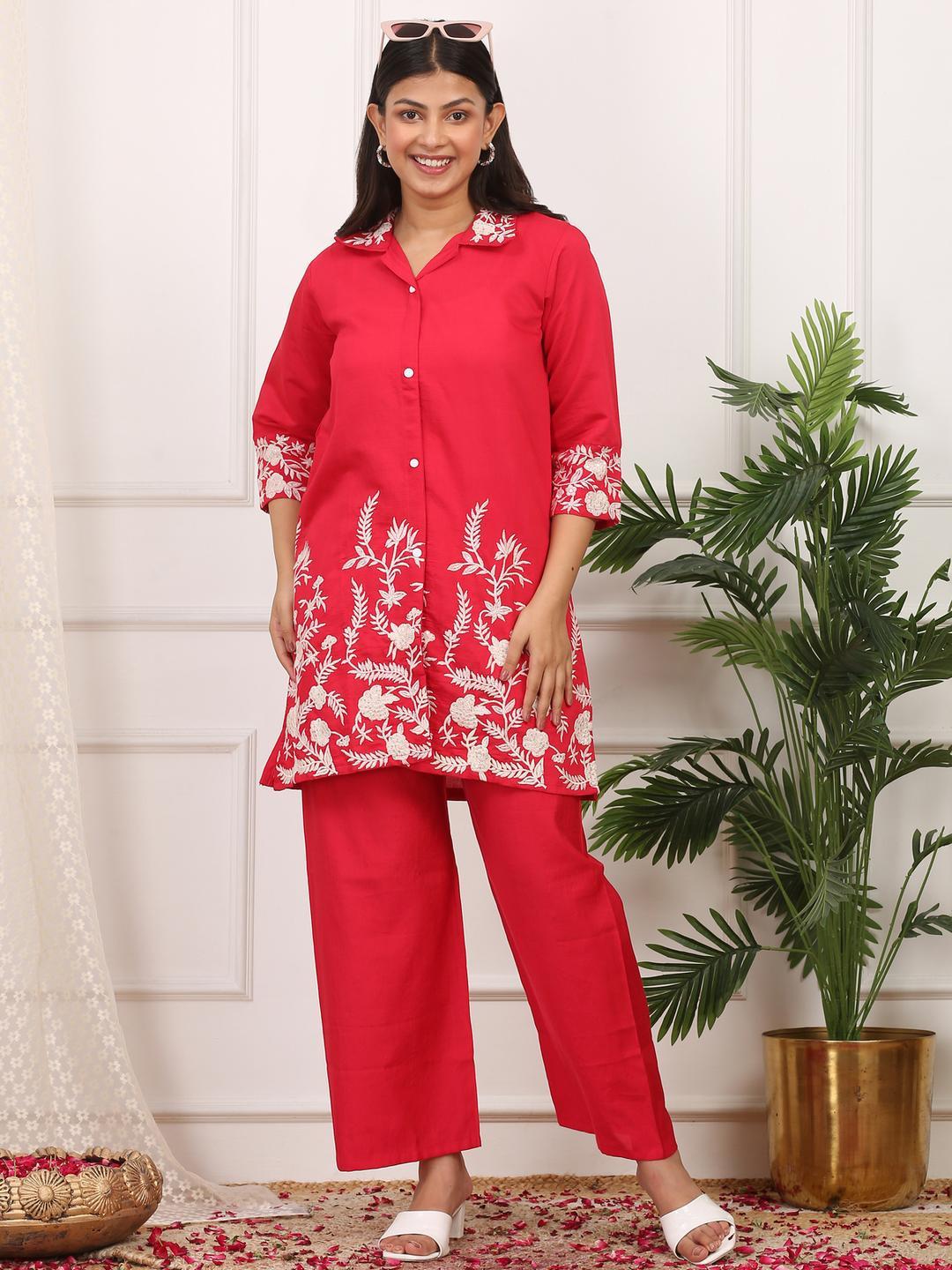 Buy ZIRVI Women Silk Chanderi Embroidered Co Ord Set - - Apparel for Women