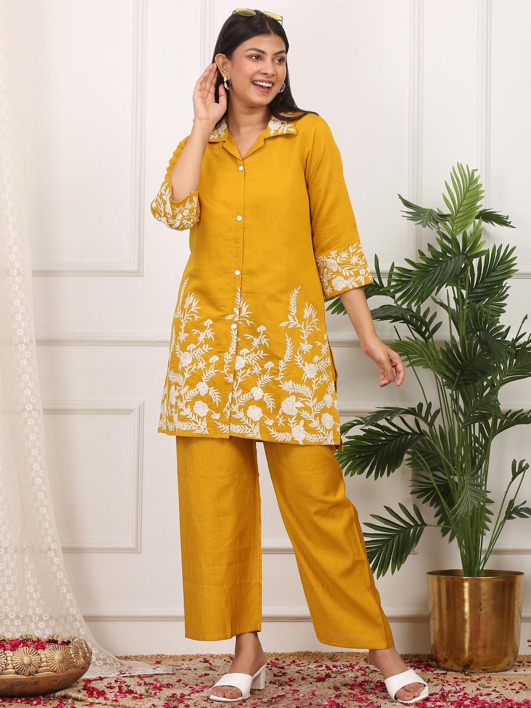 Buy ZIRVI Women Silk Chanderi Embroidered Co Ord Set -  - Apparel for Women