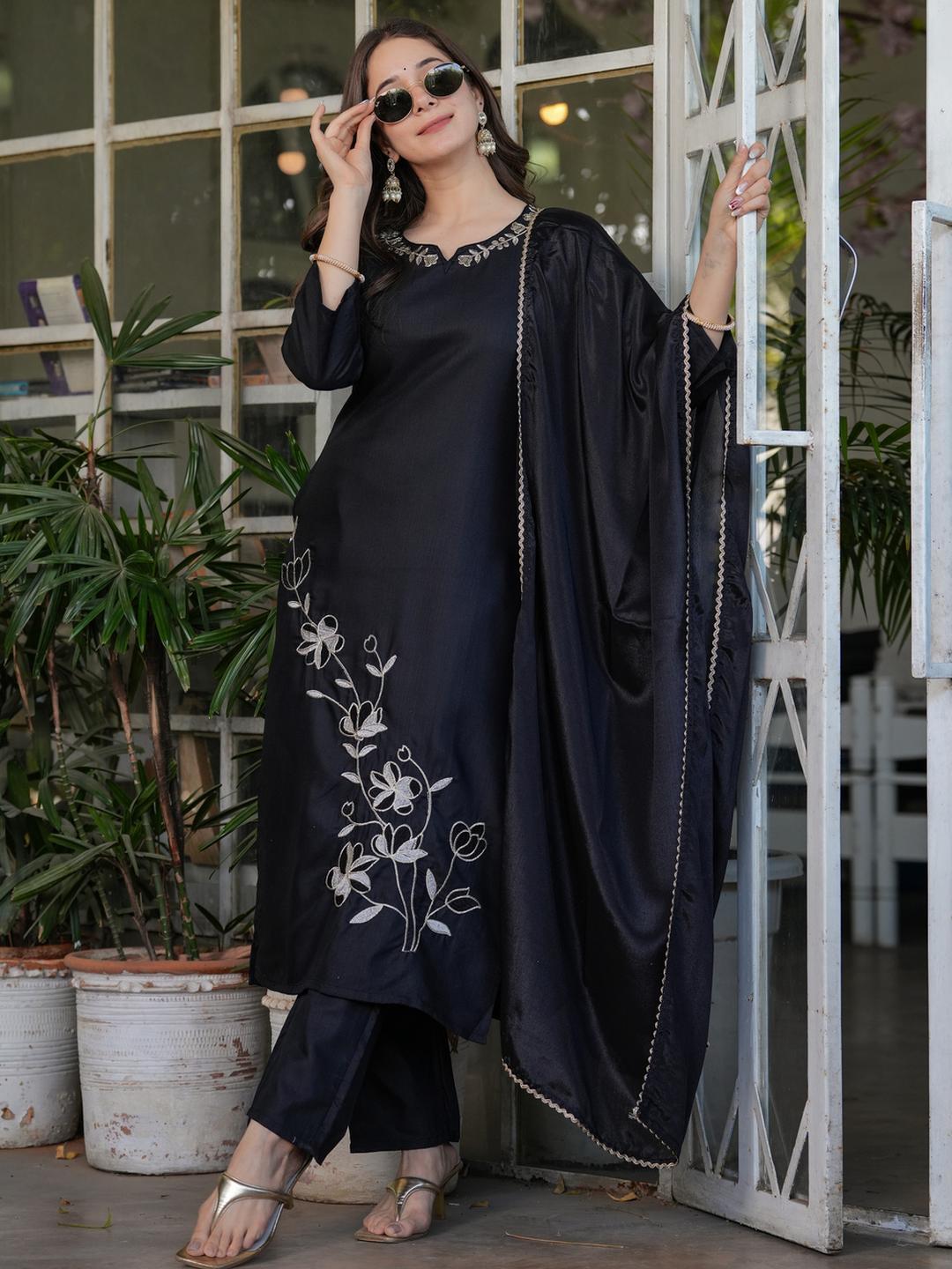 Women's Black Printed Kurta Set-GW-1105-Black