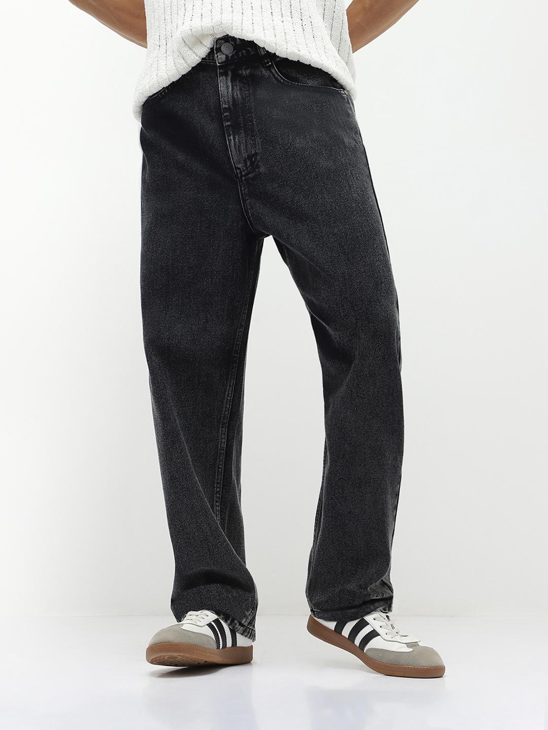 Urbano Fashion Men's Black Loose Baggy Fit Non-Stretchable Washed Jeans