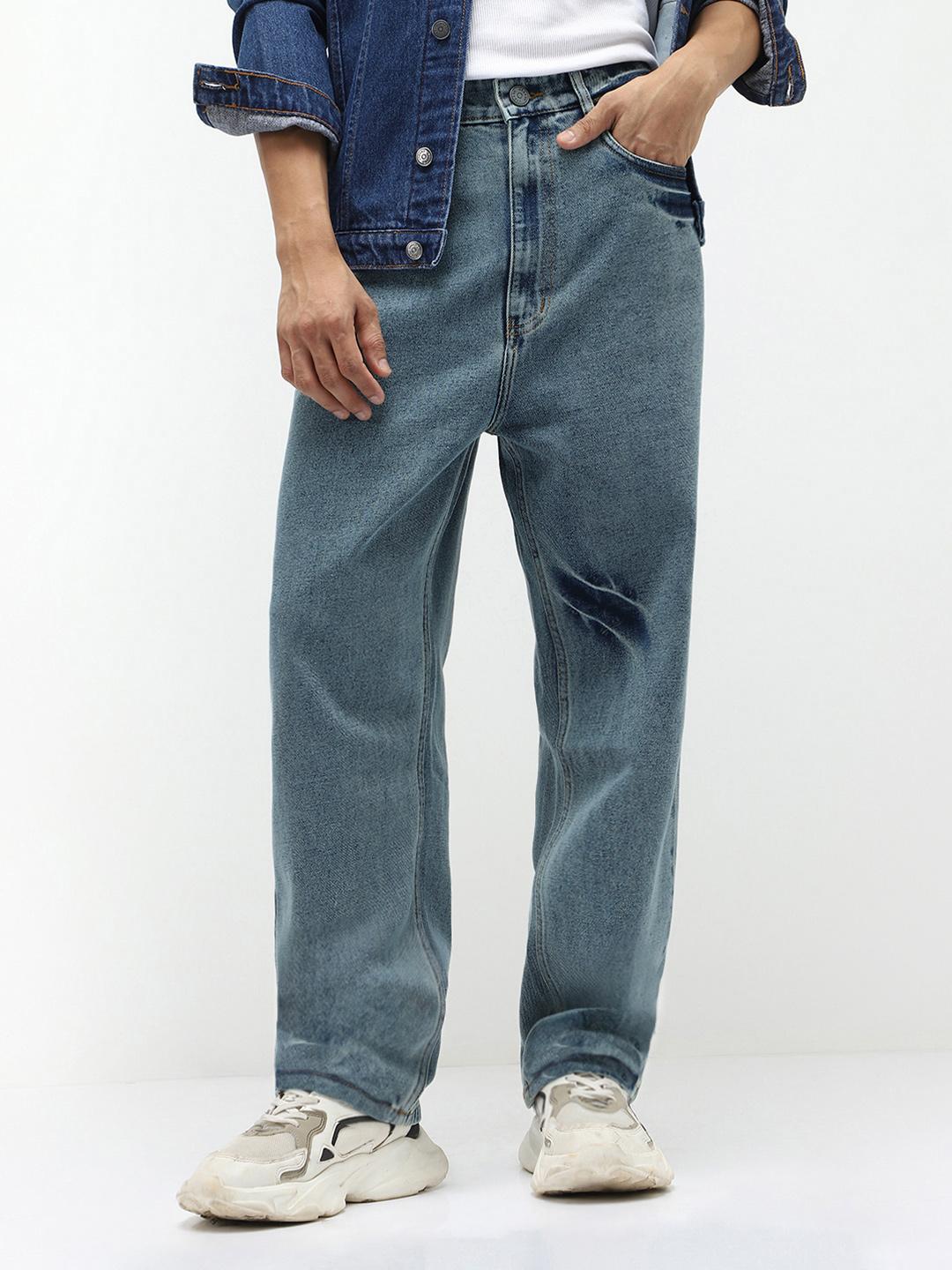 Urbano Fashion Men's Light Blue Loose Baggy Fit Non-Stretchable Washed Jeans