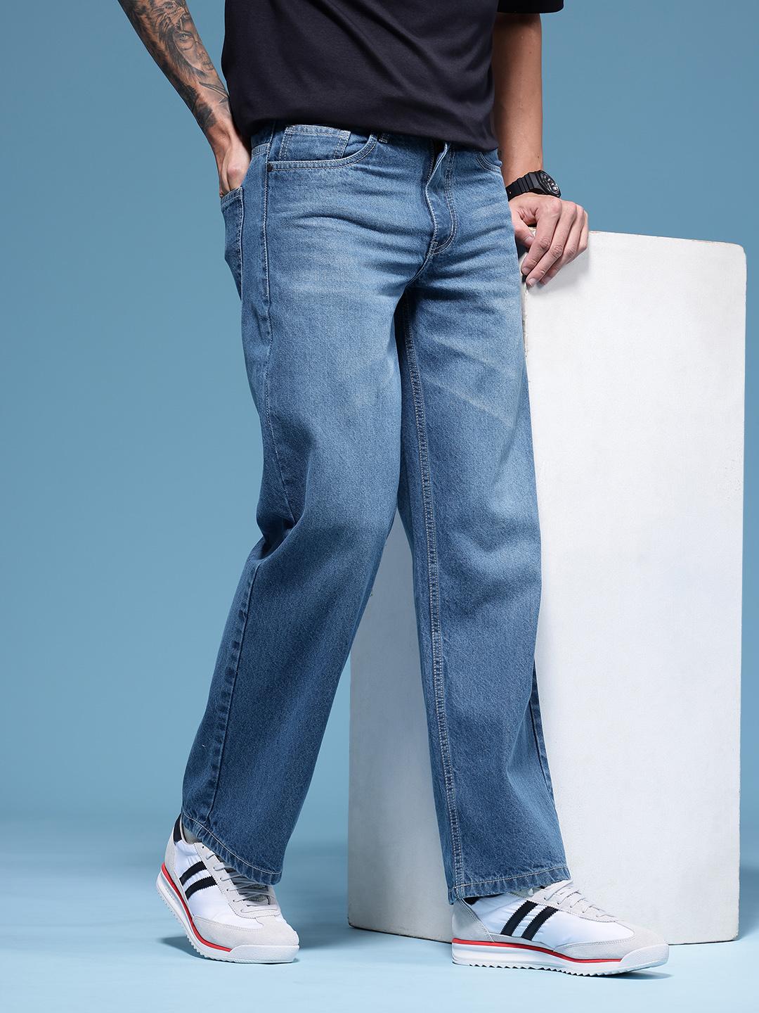 Buy HERE&NOW Men Baggy Fit Pure Cotton Light Fade Jeans - - Apparel for Men