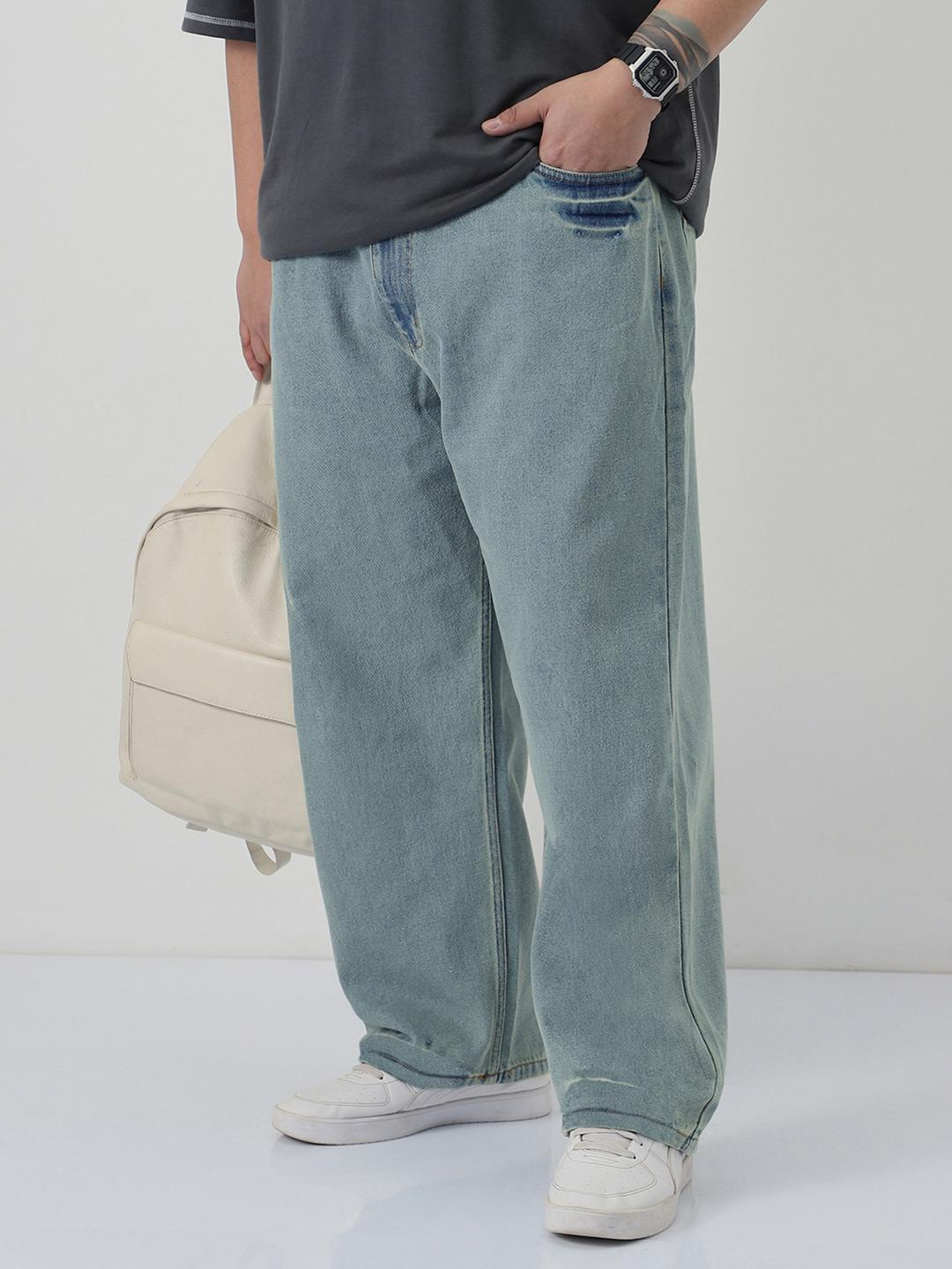 Urbano Plus Men Loose Baggy Fit Washed Non-Stretchable Jeans