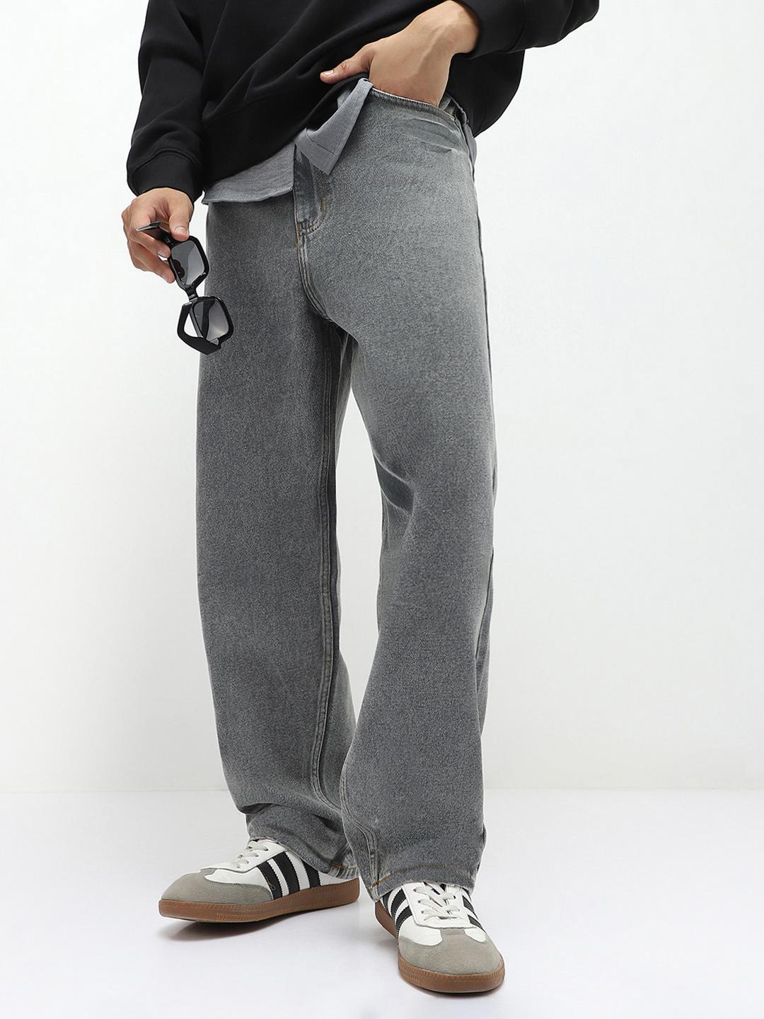 Urbano Fashion Men's Light Grey Loose Baggy Fit Non-Stretchable Washed Jeans