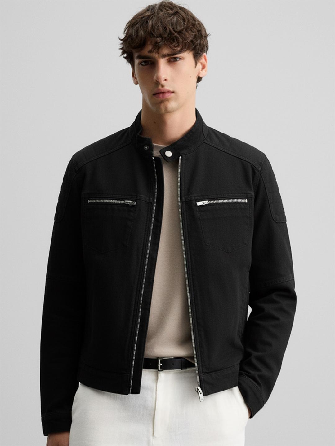 HIGHLANDER Men Black Solid Denim Jacket - Image 1