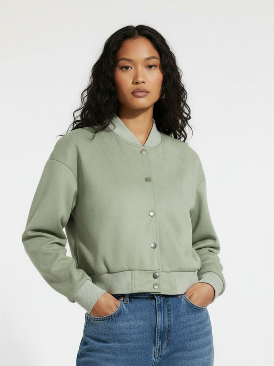 glitchez Stand Collar Oversized Suede Bomber Jacket
