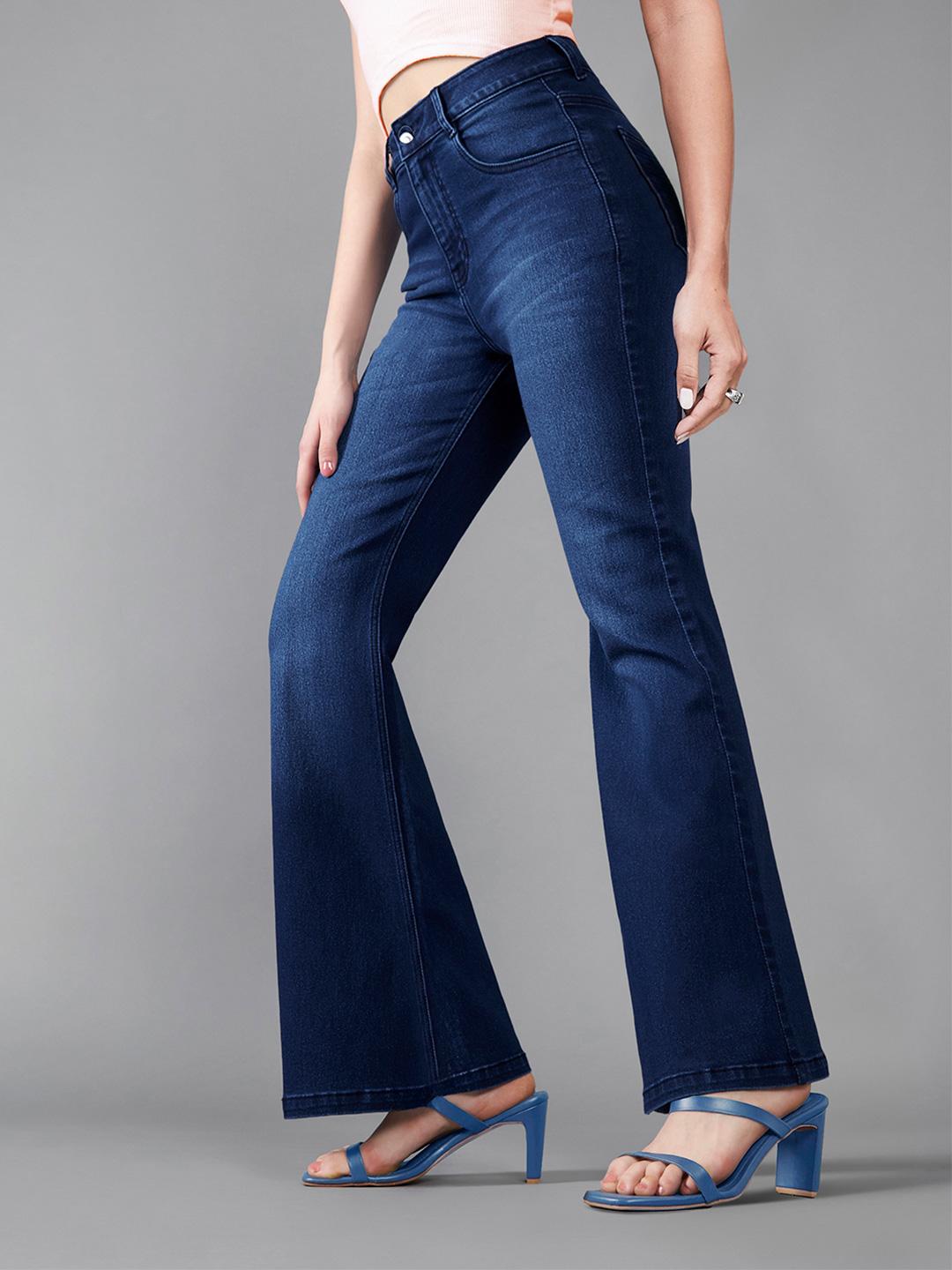 DOLCE CRUDO Women Wide Leg High-Rise Light Fade Stretchable Jeans