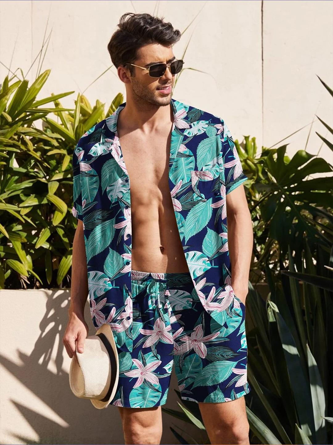 Buy LERIYA FASHION Shirt Collar Printed Shirt & Printed Shorts Co Ords - - Apparel for Men