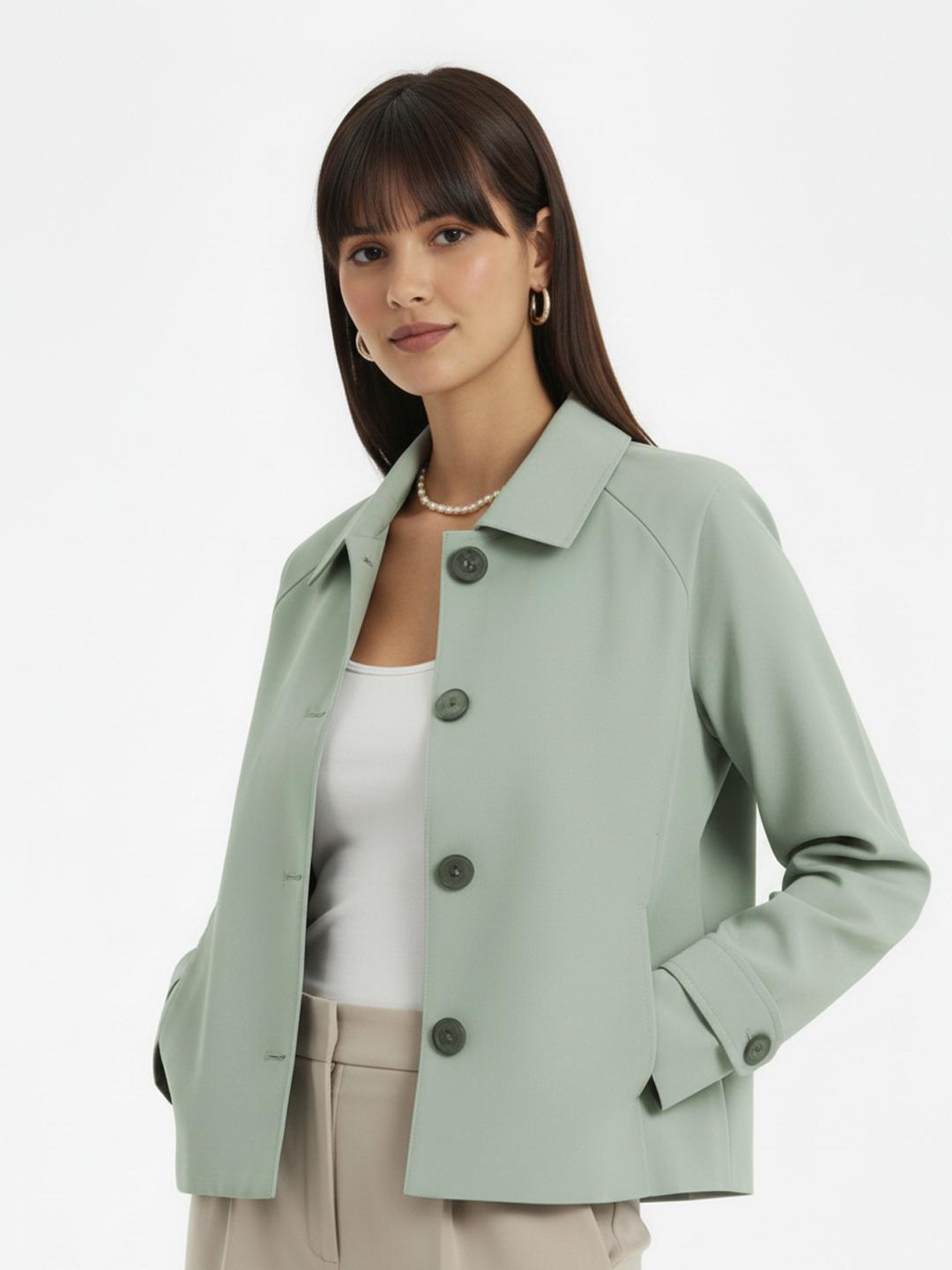 glitchez Spread Collar Pure Cotton Tailored Jacket with Tab Button Sleeves