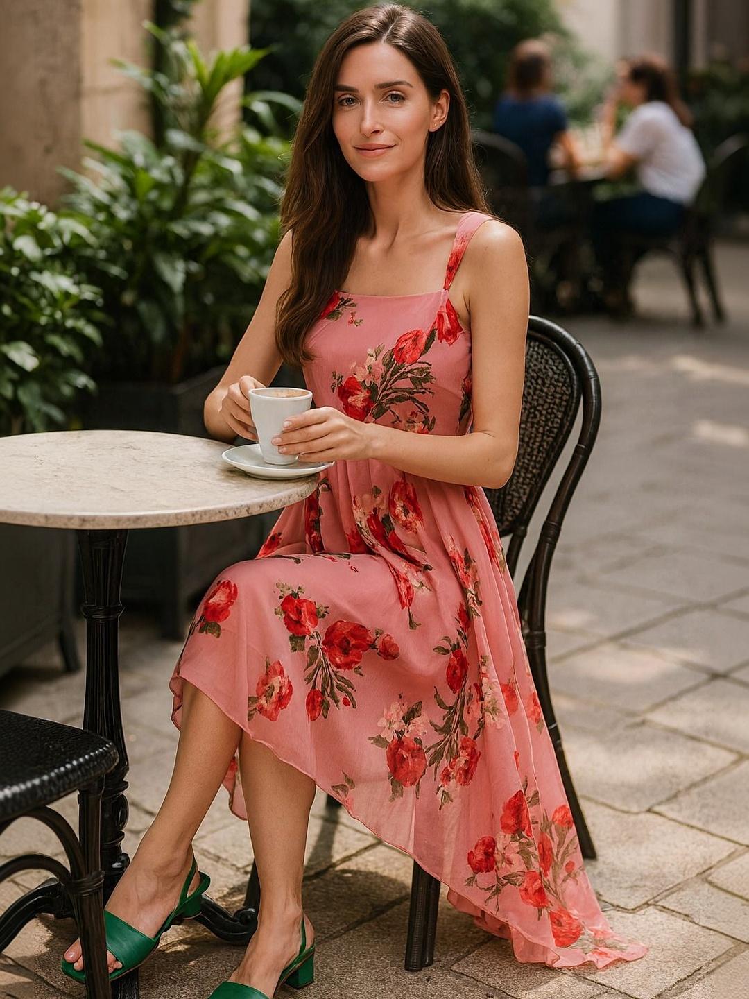 Girls Abstract Printed One Shoulder Georgette A-Line Dress