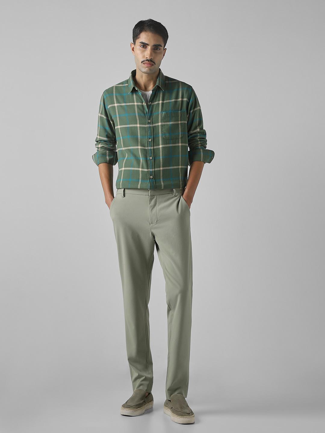 Mufti Men Spread Collar Grid Tattersall Checked Cotton Slim Fit Casual Shirt