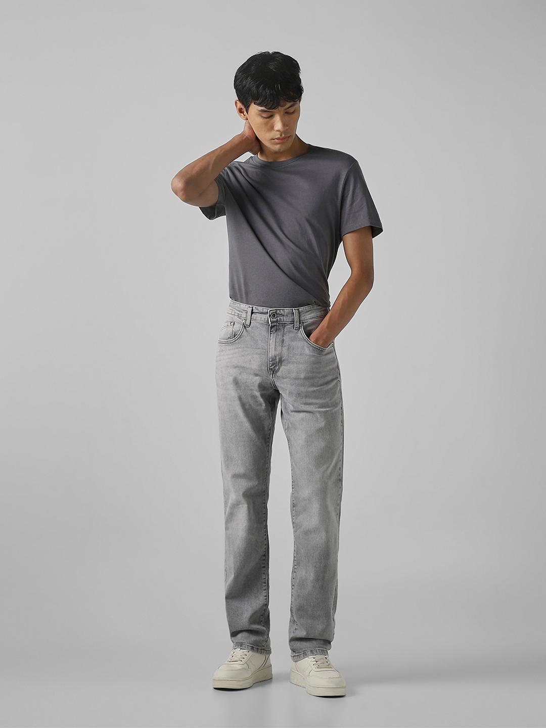 Mufti Men Straight Fit Heavy Fade Mid-Rise Stretchable Jeans