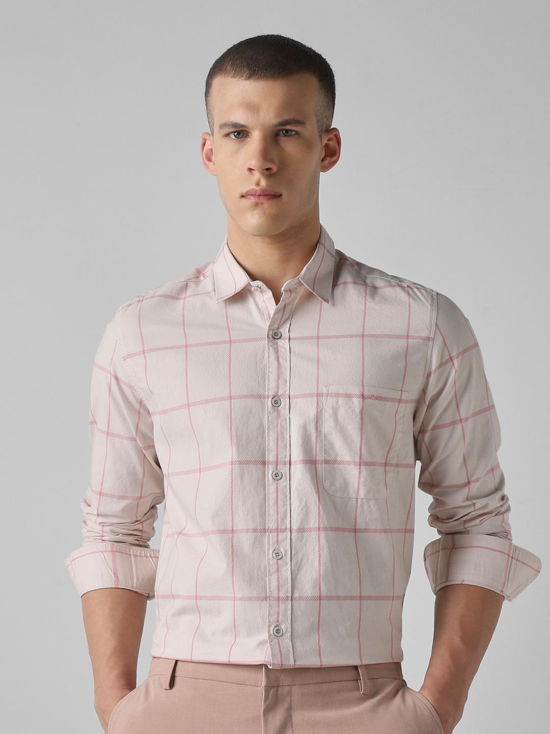 Mufti Men Slim Fit Windowpane Checked Spread Collar Cotton Casual Shirt