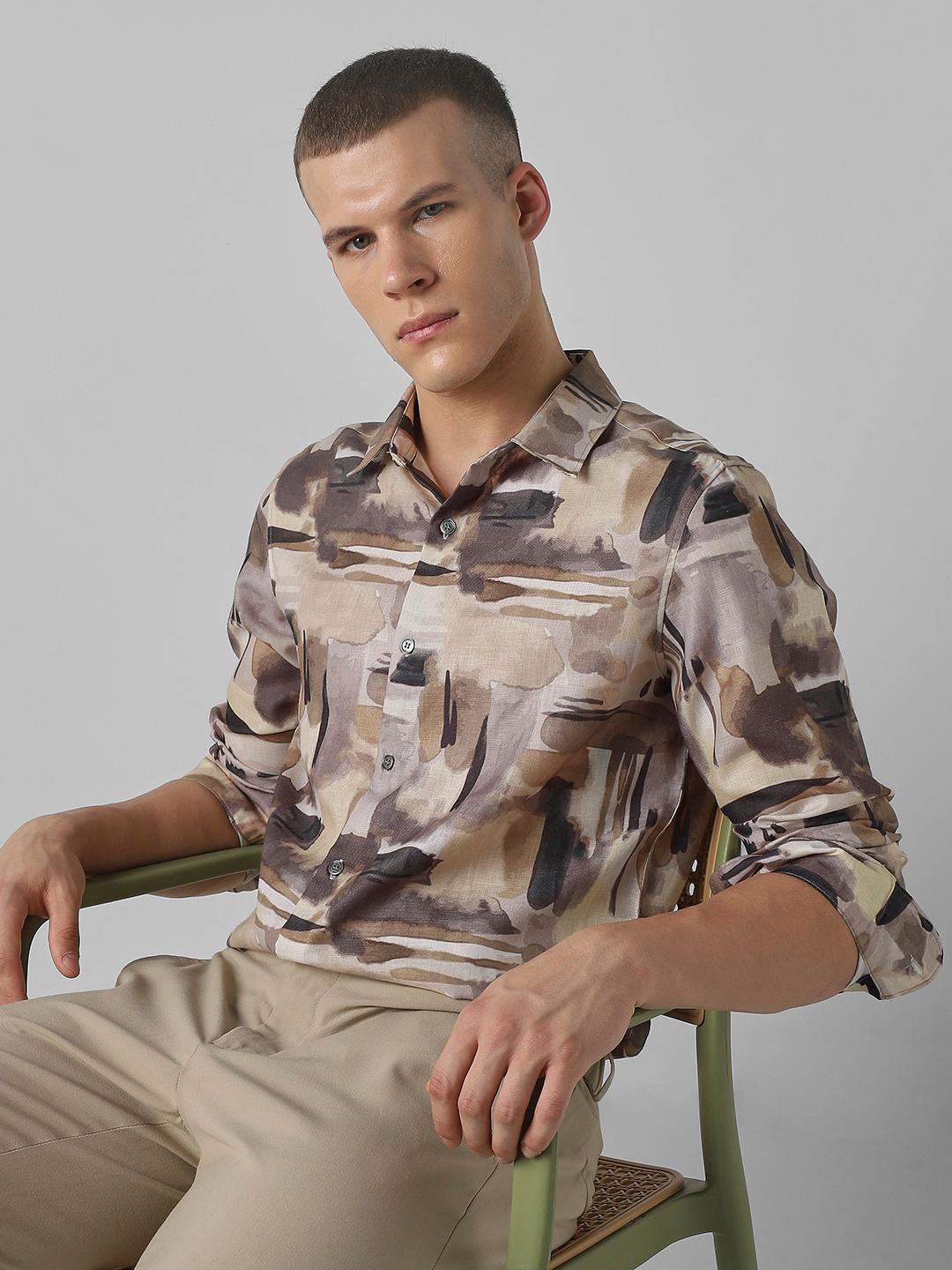 Mufti Men Slim Fit Abstract Printed Spread Collar Casual Shirt
