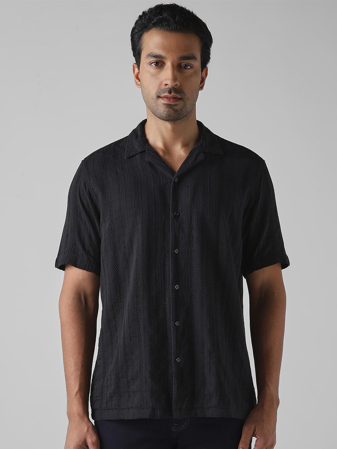 Mufti Men Relaxed Fit Textured Cuban Collar Cotton Casual Shirt