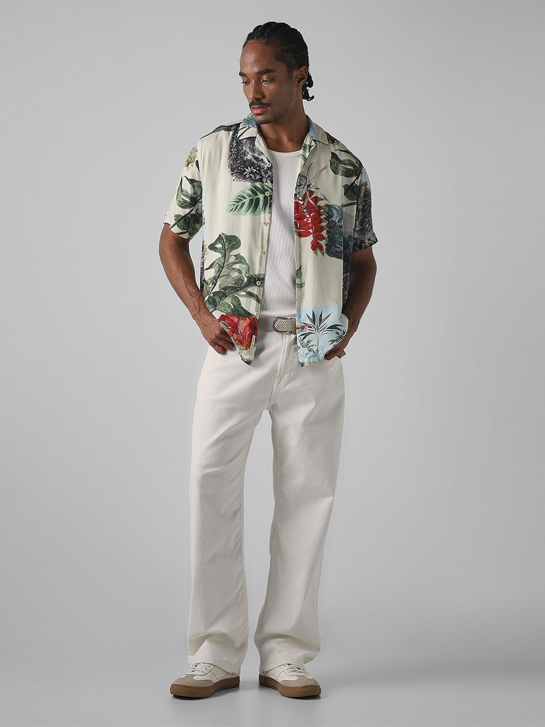 Mufti Men Relaxed Fit Floral Printed Cuban Collar Casual Shirt