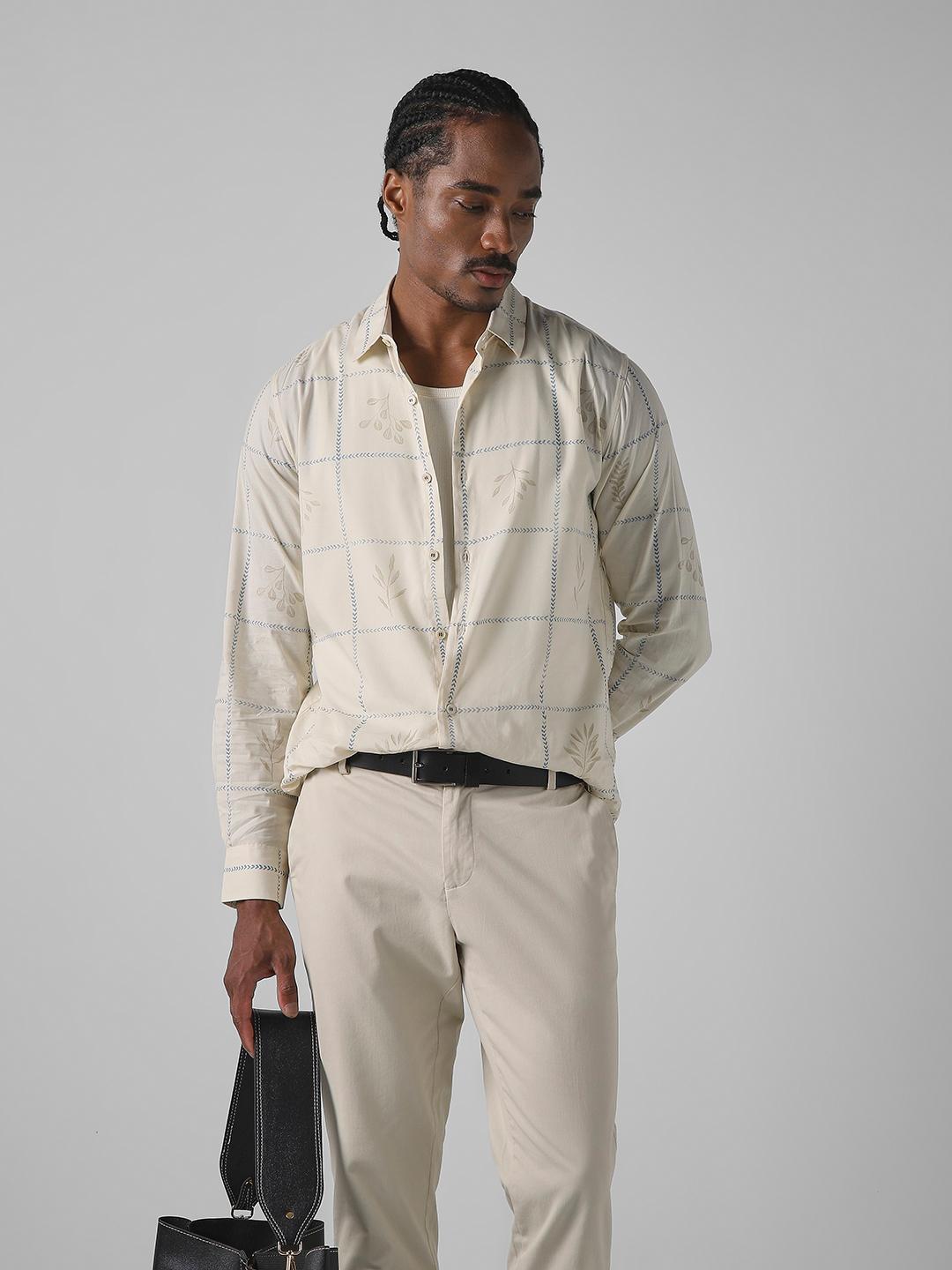 Mufti Men Slim Fit Spread Collar Checked Cotton Casual Shirt