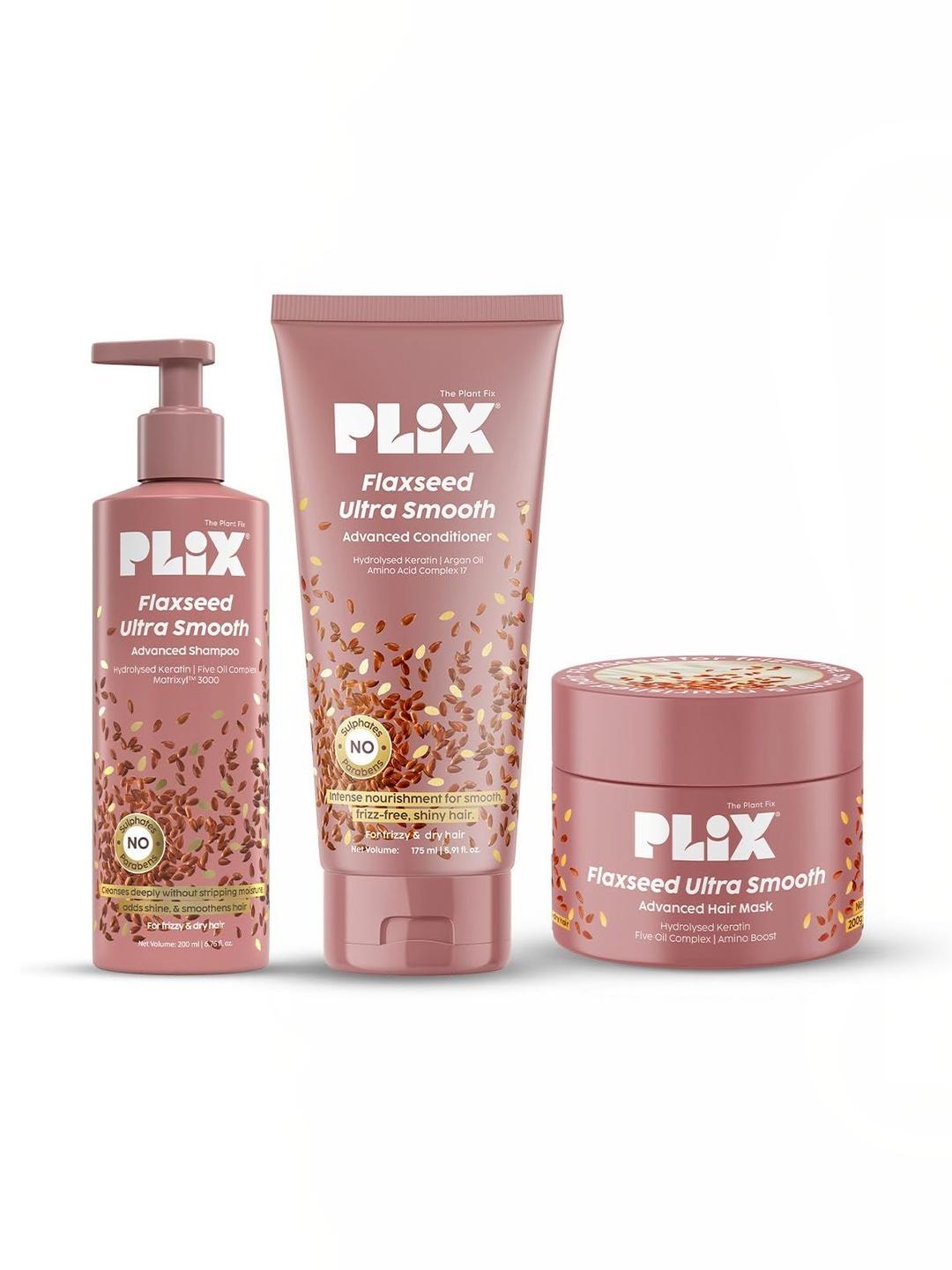 Buy PLIX The Plant Fix Flaxseed Hair Mask, Shampoo, Pack of 3 - Image 1