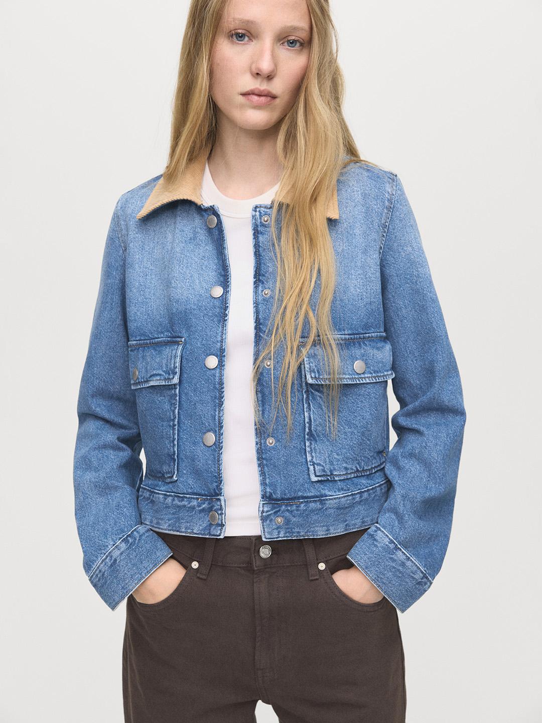 MANGO Corduroy Spread Collar Denim Jacket