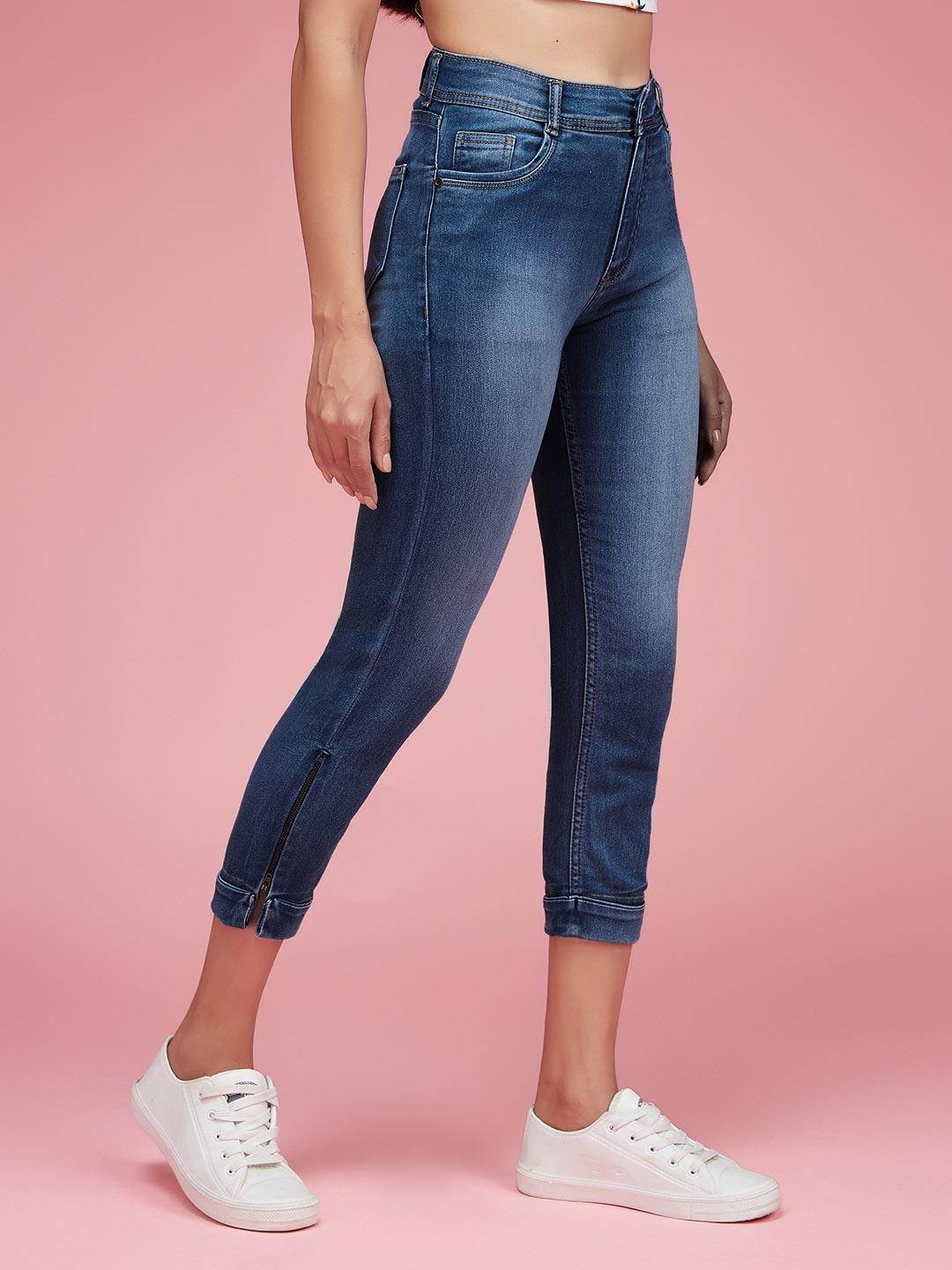 DressBerry Skinny Fit High Rise Ankle Length Acid Wash Blast Effect Stretchable Jeans
