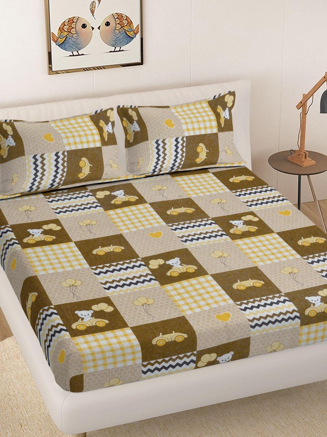 Buy FABINALIV Yellow Cartoon Print 300 TC Pure Cotton King Size Bedsheet With 2 Pillow Covers - - Home for Unisex Kids