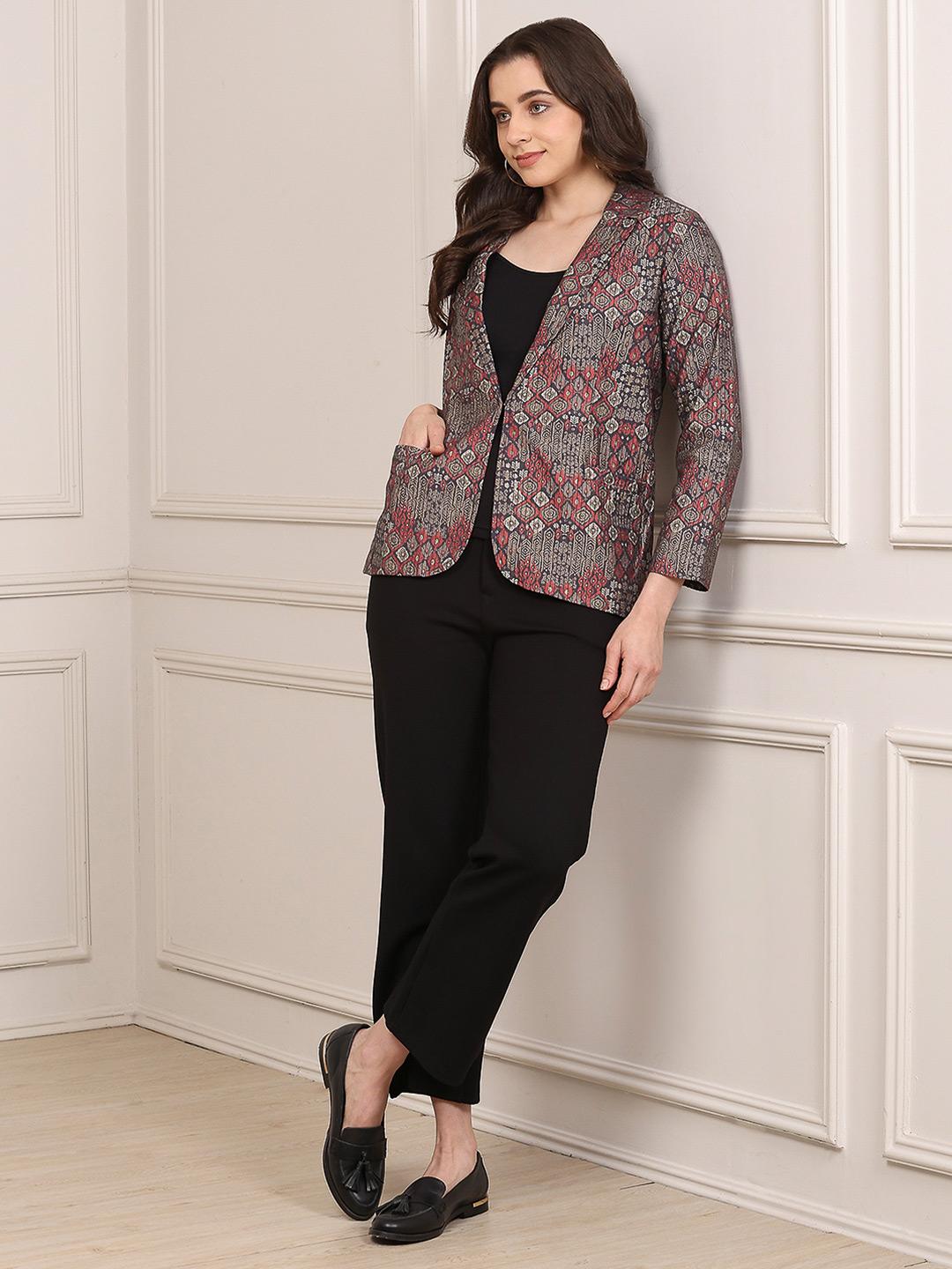 Biba Abstract Printed Lapel Collar Tailored Jacket